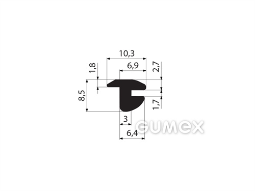 Silikónový profil tvarový, 8,5x10,3mm, 60°ShA, -60°C/+250°C, čierny
